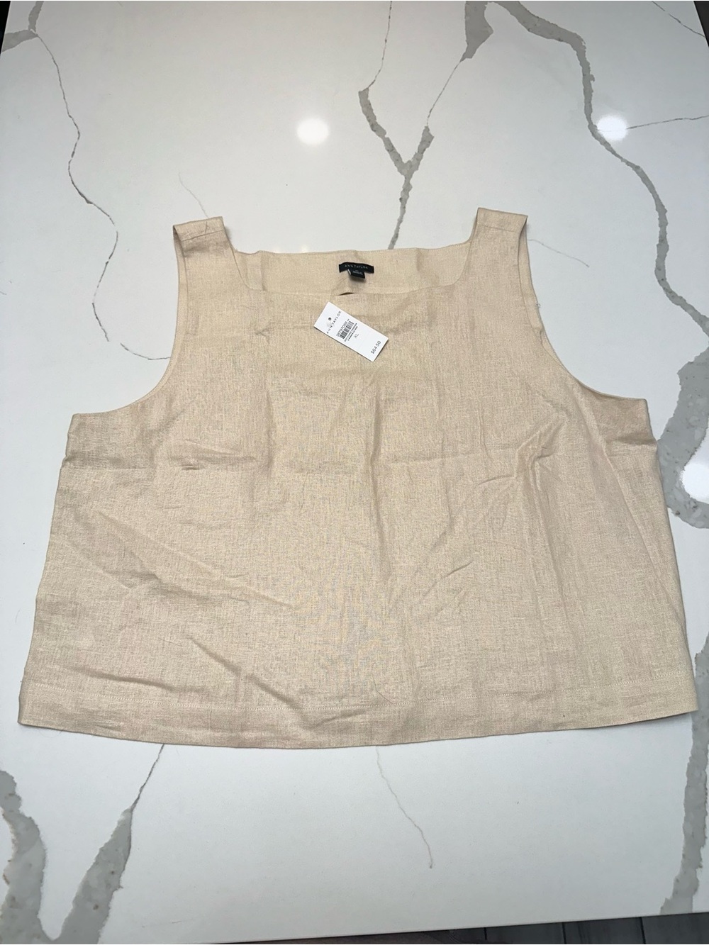 Ann Taylor Beige Sleeveless Linen-Blend Tank